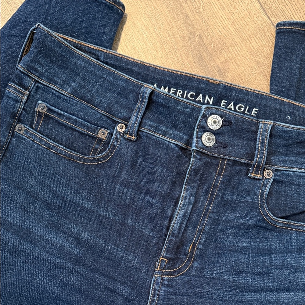 American Eagle Women's Dark Blue High Rise Flare Jeans - Picture 4 of 5